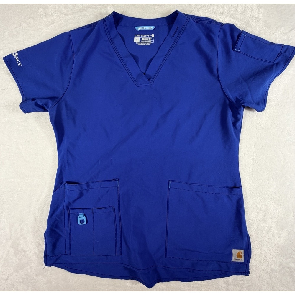 Carhartt Force Scrub Top Women's Sz S Blue‎ V-Neck Medical Nursing C12110